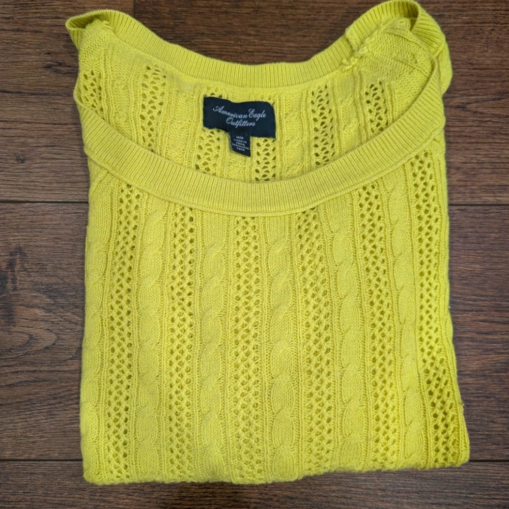 American Eagle Outfitters | Neon Yellow Open Knit Sweater Size M